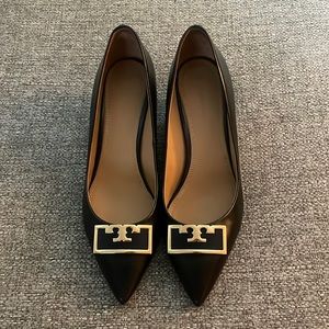Tory Burch Black Leather Pointed Toe Wedge